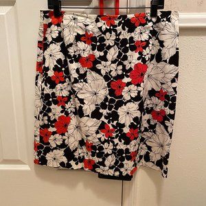 Vintage Real Clothes Red White Black Floral Pencil Straight Skirt